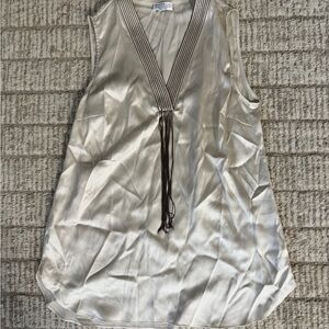 Brunello Cucinelli Cream silk sleeveless blouse with chain necklace Trim size XS
